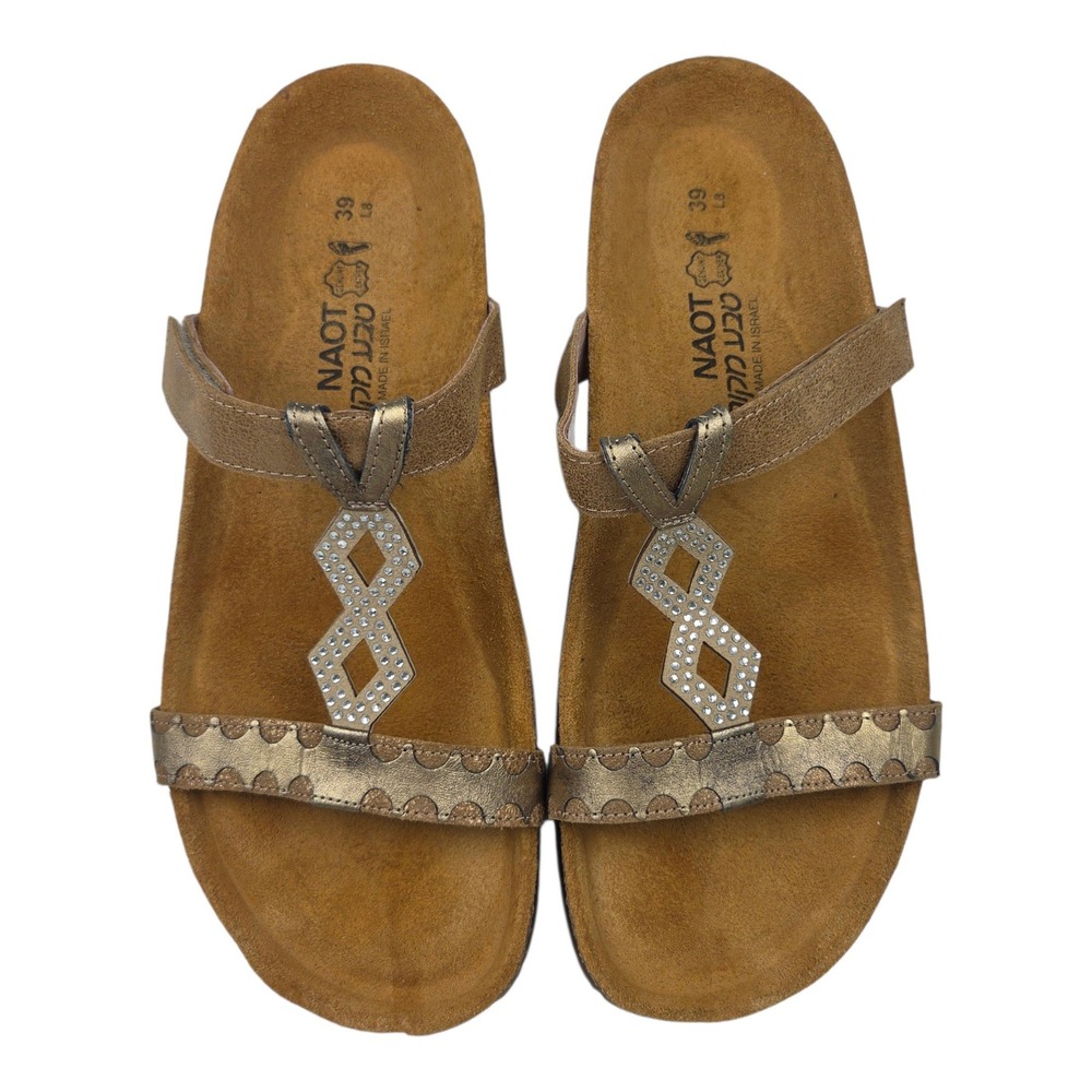 Naot Aspen Slides Sandals EU 39 US 8 Metallic Rhinestone Leather Cork Shoes Boho